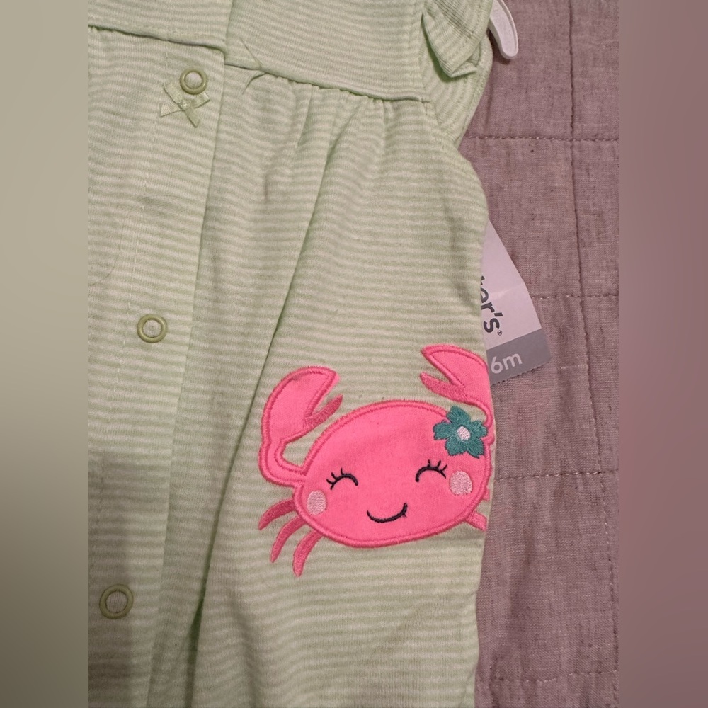 NWT, Carters summer romper shorts- little happy crab. Size 6 months.